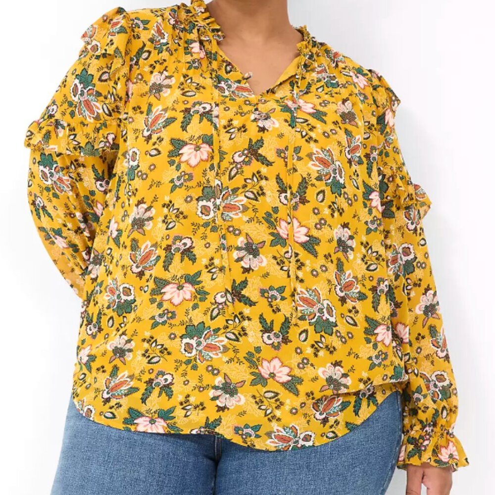Lane Bryant Split-Neck Popover Chiffon Blouse Feminine Casual Career